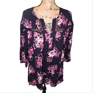 Stitchfix X Pale Sky Floral‎ Boho Plum and Pink Women's Top Plus Size 1X